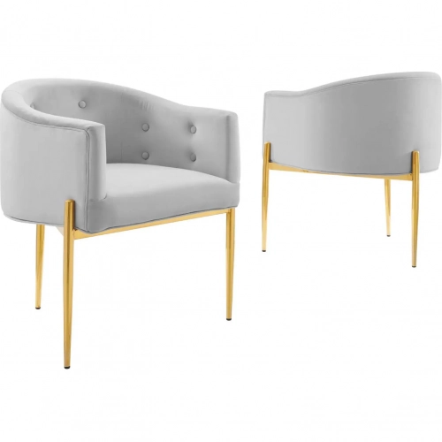 Savour Accent Chair in Tufted Light Gray Velvet & Gold Steel (Set of 2)