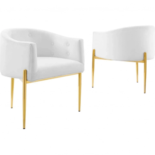 Savour Accent Chair in Tufted White Velvet & Gold Steel (Set of 2)