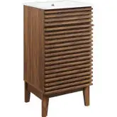 Render 18" Bathroom Vanity Cabinet in Walnut Finish & White Ceramic