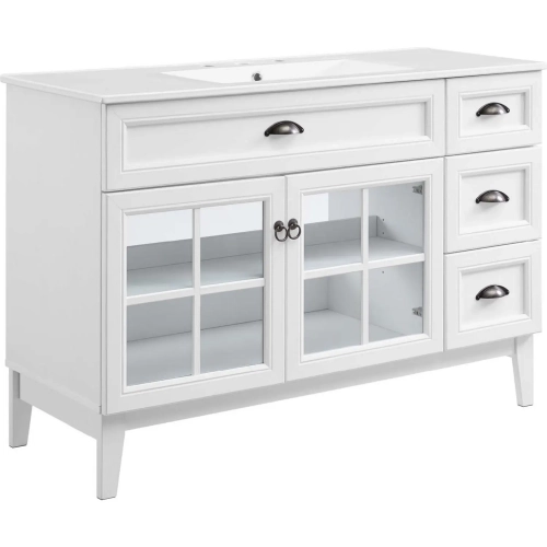 Isle 48" Bathroom Vanity Cabinet in White & White Ceramic