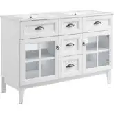 Isle 48" Double Bathroom Vanity Cabinet in White & White Ceramic