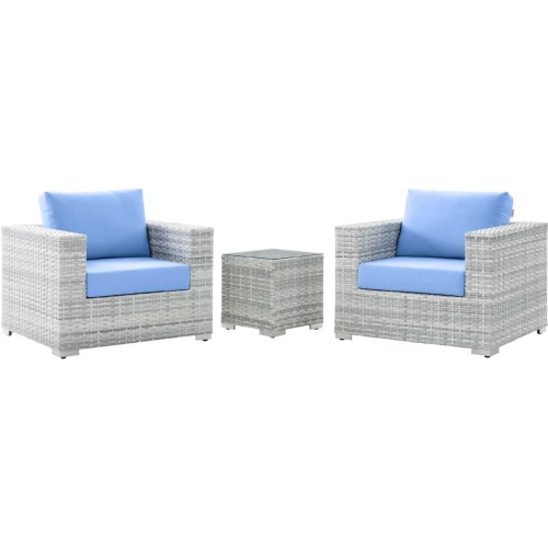 Convene 3 Piece Outdoor Accent Chair Set in Light Gray & Light Blue