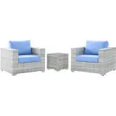 Convene 3 Piece Outdoor Accent Chair Set in Light Gray & Light Blue