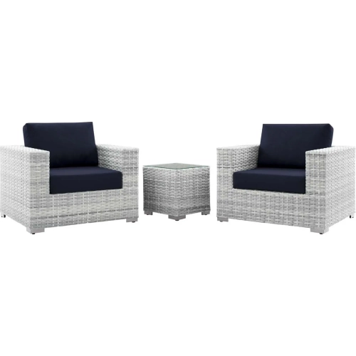 Convene 3 Piece Outdoor Accent Chair Set in Light Gray & Navy Blue