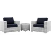 Convene 3 Piece Outdoor Accent Chair Set in Light Gray & Navy Blue