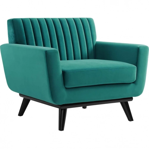 Engage Accent Chair in Channel Tufted Teal Velvet