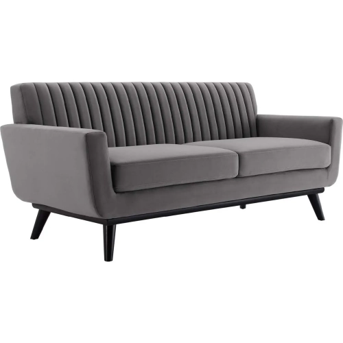 Engage Loveseat in Channel Tufted Gray Velvet