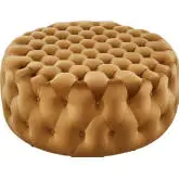 Amour Round Ottoman in All Over Button Tufted Cognac Velvet