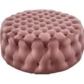 Amour Round Ottoman in All Over Button Tufted Rose Velvet