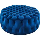 Amour Round Ottoman in All Over Button Tufted Navy Blue Velvet