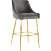 Discern Bar Stool in Gray Velvet & Gold Stainless