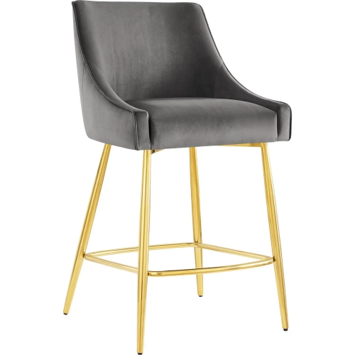 Discern Counter Stool in Gray Velvet & Gold Stainless