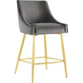 Discern Counter Stool in Gray Velvet & Gold Stainless