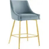 Discern Counter Stool in Light Blue Velvet & Gold Stainless