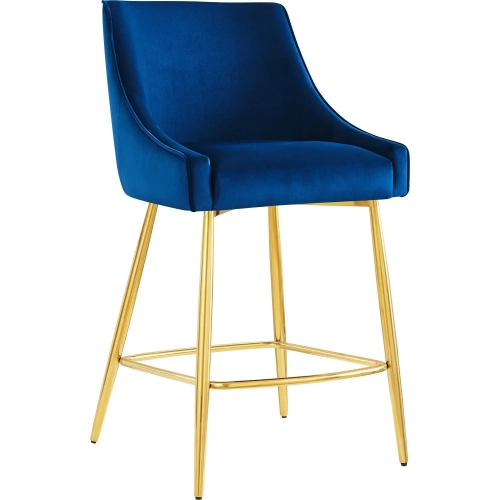 Discern Counter Stool in Navy Blue Velvet & Gold Stainless