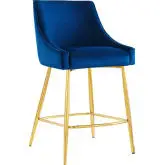 Discern Counter Stool in Navy Blue Velvet & Gold Stainless