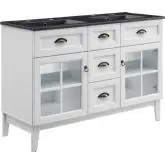 Isle 48" Double Bathroom Vanity Cabinet in White & White Ceramic