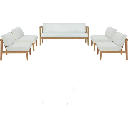 Bayport 5 Piece Outdoor Sofa Set in Teak & White Fabric