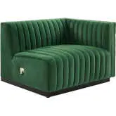 Conjure Right Arm Chair in Channel Tufted Emerald Green Velvet & Black