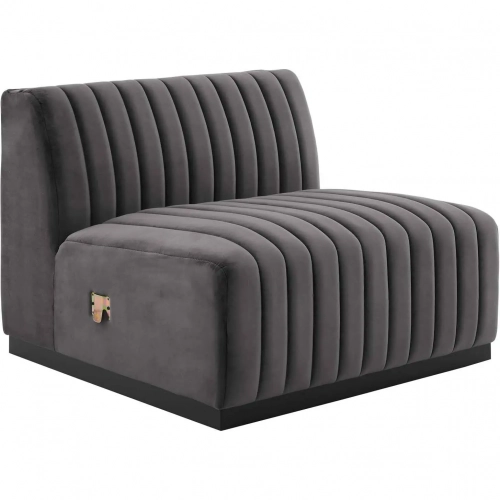 Conjure Armless Chair in Channel Tufted Gray Velvet & Black