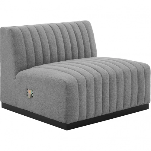 Conjure Armless Chair in Channel Tufted Light Gray Fabric & Black