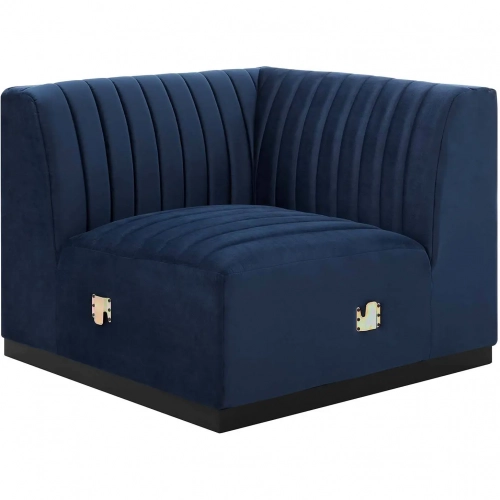 Conjure Left Corner Chair in Channel Tufted Midnight Blue Velvet & Black