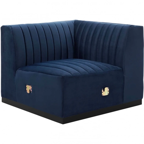 Conjure Right Corner Chair in Channel Tufted Midnight Blue Velvet & Black