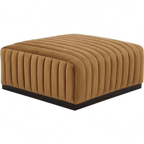 Conjure Ottoman in Channel Tufted Cognac Velvet & Black