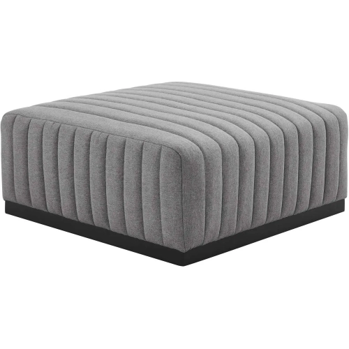 Conjure Ottoman in Channel Tufted Light Gray Fabric & Black