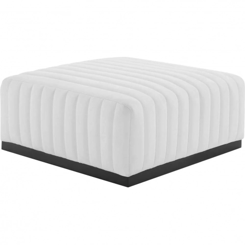 Conjure Ottoman in Channel Tufted White Fabric & Black