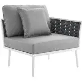 Stance Outdoor Right Facing Arm Chair in Whit Metal & Gray Fabric