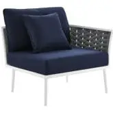 Stance Outdoor Right Facing Arm Chair in Whit Metal & Navy Blue Fabric