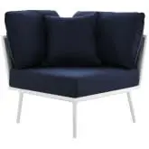 Stance Outdoor Corner Chair in Whit Metal & Navy Blue Fabric