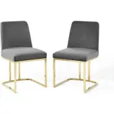 Amplify Dining Chair in Gray Velvet & Gold Sled Base (Set of 2)