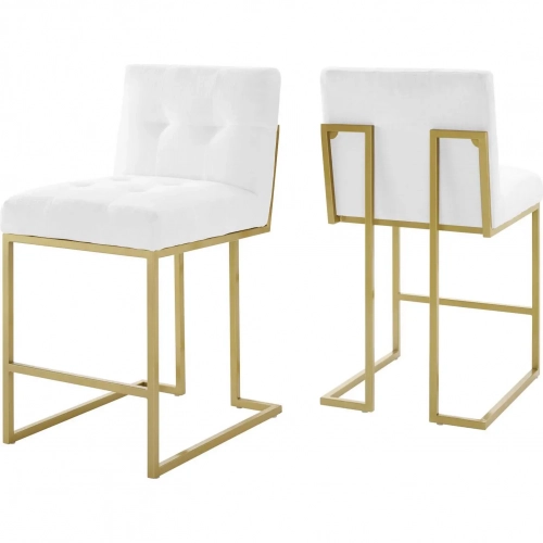 Privy Counter Stool in Tufted White Fabric & Gold Stainless (Set of 2)