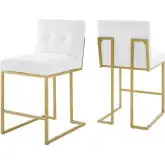 Privy Counter Stool in Tufted White Fabric & Gold Stainless (Set of 2)