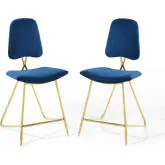 Ponder Counter Stool in Navy Blue Velvet & Gold Stainless (Set of 2)