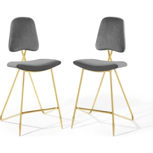 Ponder Bar Stool in Gray Velvet & Gold Stainless (Set of 2)