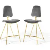 Ponder Bar Stool in Gray Velvet & Gold Stainless (Set of 2)