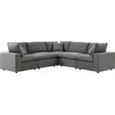 Commix Outdoor 5 Piece Sectional Sofa in Charcoal Gray Fabric