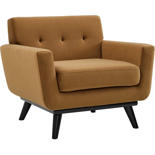 Engage Accent Arm Chair in Tufted Cognac Velvet & Black Wood Legs