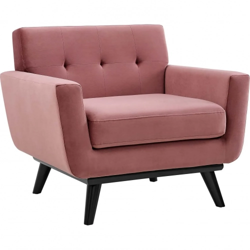 Engage Accent Arm Chair in Tufted Rose Velvet & Black Wood Legs