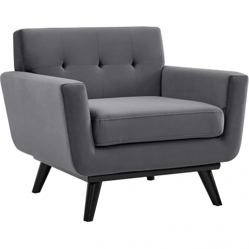 Engage Accent Arm Chair in Tufted Gray Velvet & Black Wood Legs