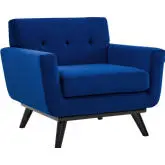 Engage Accent Arm Chair in Tufted Navy Blue Velvet & Black Wood Legs