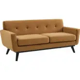 Engage Loveseat in Tufted Cognac Velvet & Black Wood Legs