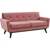 Engage Loveseat in Tufted Rose Velvet & Black Wood Legs