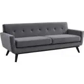 Engage Sofa in Tufted Gray Velvet & Black Wood Legs