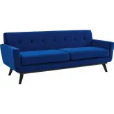 Engage Sofa in Tufted Navy Blue Velvet & Black Wood Legs