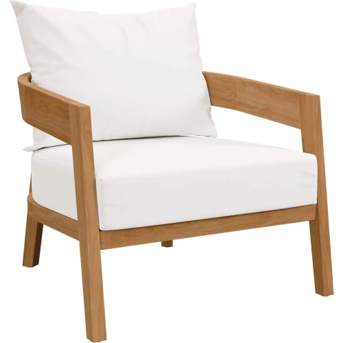 Brisbane Outdoor Arm Chair in Teak & White Fabric