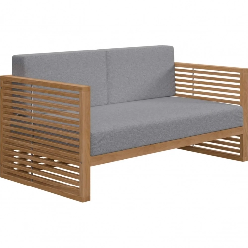 Carlsbad Outdoor Loveseat in Teak & Gray Fabric